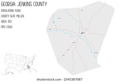 Mapa grande e detalhado de Condado de Jenkins, Geórgia, Estados Unidos da América.