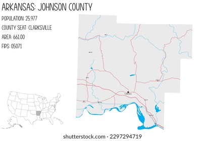 Mapa grande y detallado del condado Johnson en Arkansas, Estados Unidos.