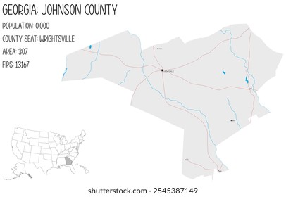 Large and detailed map of Johnson County in Georgia, USA.