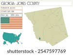 Large and detailed map of Jones County in Georgia USA.