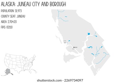 Large and detailed map of Juneau City and Borough in Alaska, USA.