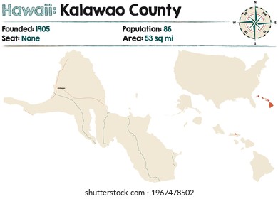 Large and detailed map of Kalawao county in Hawaii, USA.