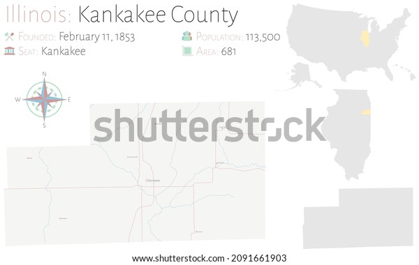 Large Detailed Map Kankakee County Illinois Stock Vector (Royalty Free ...