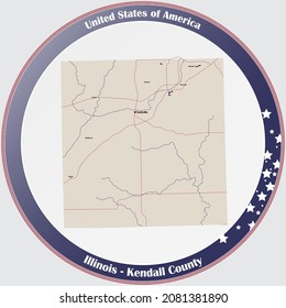 Large and detailed map of Kendall county in Illinois, USA.