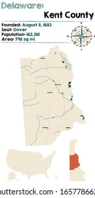 Large And Detailed Map Of Kent County In Delaware, USA.