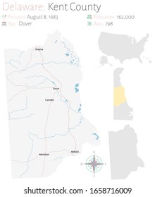 Large And Detailed Map Of Kent County In Delaware, USA.