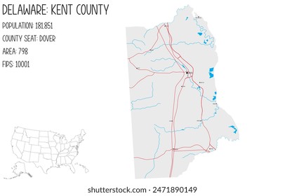 Large and detailed map of Kent County in Delaware, USA.