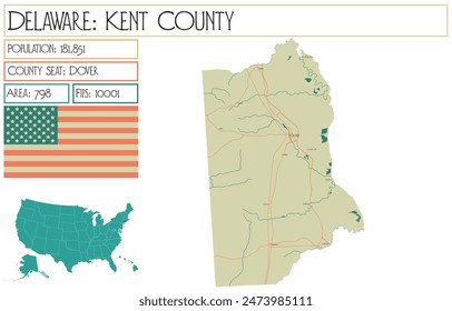 Large and detailed map of Kent County in Delaware USA.