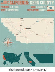 Large And Detailed Map Of Kern County, California
