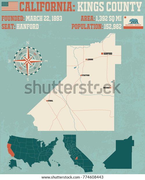 Large Detailed Map Kings County California Stock Vector (Royalty Free ...