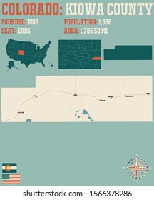 Large and detailed map of Kiowa county in Colorado, USA.