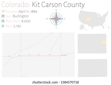 Large and detailed map of Kit Carson county in Colorado, USA.