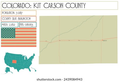 Large and detailed map of Kit Carson County in Colorado USA.