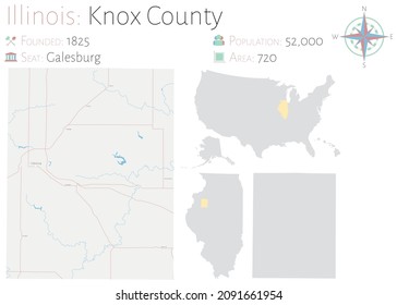 Large and detailed map of Knox county in Illinois, USA.