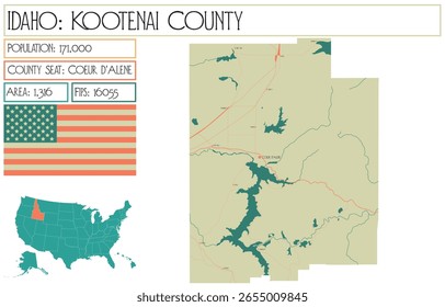 Mapa grande e detalhado de Kootenai County, Idaho Portugal.