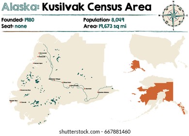 Large and detailed map of Kusilvak Census Area in Alaska