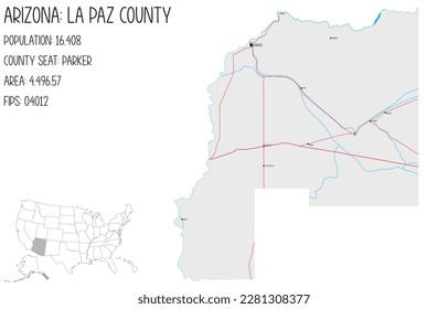 Large and detailed map of La Paz county in Arizona, USA.