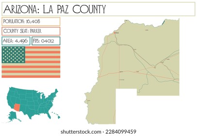 Large and detailed map of La Paz County in Arizona, USA.