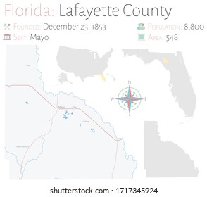 Large and detailed map of Lafayette county in Florida, USA.