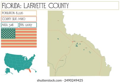 Large and detailed map of Lafayette County in Florida USA.
