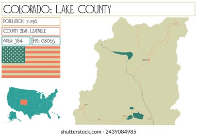 Mapa grande y detallado del condado de Lake en Colorado, Estados Unidos.