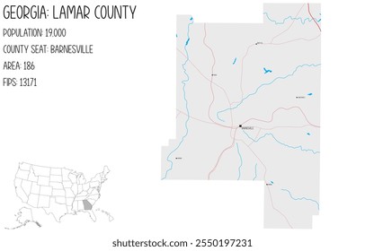 Grosse und detaillierte Karte von Lamar County in Georgia, USA.