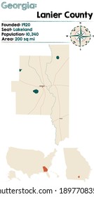 Large and detailed map of Lanier county in Georgia, USA.
