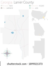 Large and detailed map of Lanier county in Georgia, USA.