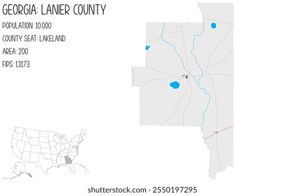 Grande y detallado mapa de Lanier County en Georgia, Estados Unidos.