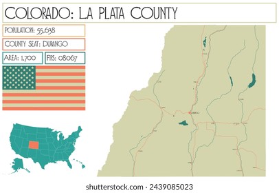 Große und detaillierte Karte von LaPlata County in Colorado USA.