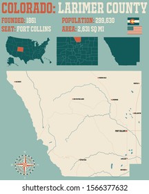 Large And Detailed Map Of Larimer County In Colorado, USA.