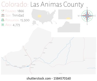 Large and detailed map of Las Animas county in Colorado, USA.