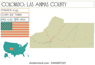 Large and detailed map of Las Animas County in Colorado USA.