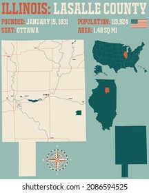 Large And Detailed Map Of Lasalle County In Illinois, USA.