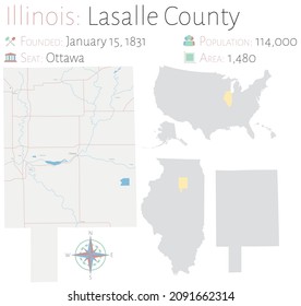 Large And Detailed Map Of Lasalle County In Illinois, USA.