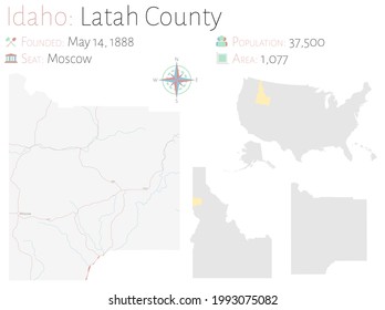 Mapa grande y detallado del condado de Latah en Idaho, EEUU.
