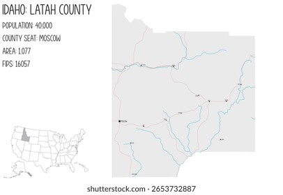 Large and detailed map of Latah County in Idaho, USA.
