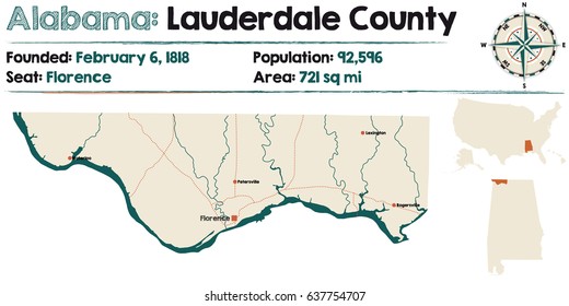 Large and detailed map of Lauderdale County in Alabama