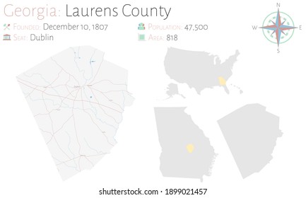 Large and detailed map of Laurens county in Georgia, USA.