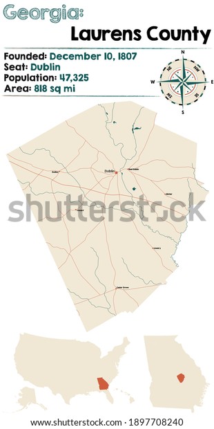 Large Detailed Map Laurens County Georgia Stock Vector Royalty Free 1897708240 Shutterstock