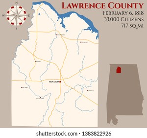 Large and detailed map of Lawrence county in Alabama, USA