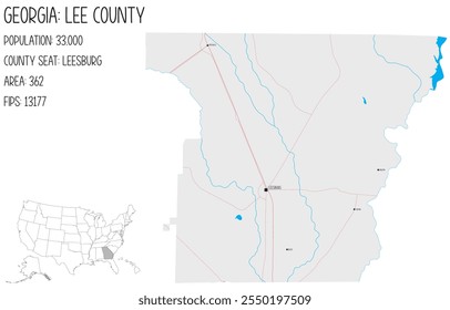 Large and detailed map of Lee County in Georgia, USA.