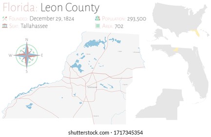 Large And Detailed Map Of Leon County In Florida, USA.