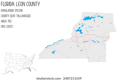 Large and detailed map of Leon County in Florida, USA.