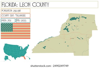 Large and detailed map of Leon County in Florida USA.