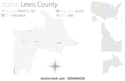 Large and detailed map of Lewis county in Idaho, USA.