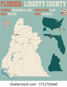 Mapa grande y detallado del condado de Liberty en Florida, Estados Unidos.