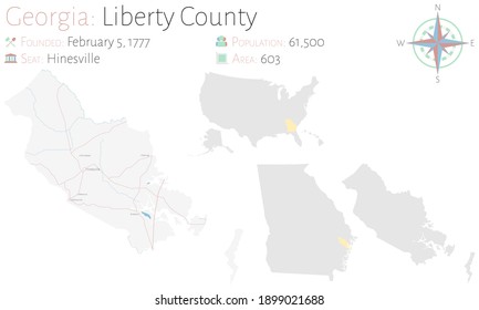 Große und detaillierte Karte des Bezirks Liberty in Georgia, USA.