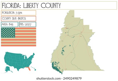 Large and detailed map of Liberty County in Florida USA.