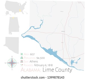 Large and detailed map of Lime county in Alabama, USA.
